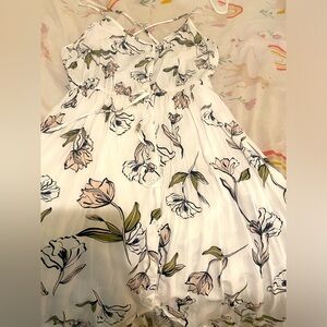 White Floral Ruffled High-Low Dress.